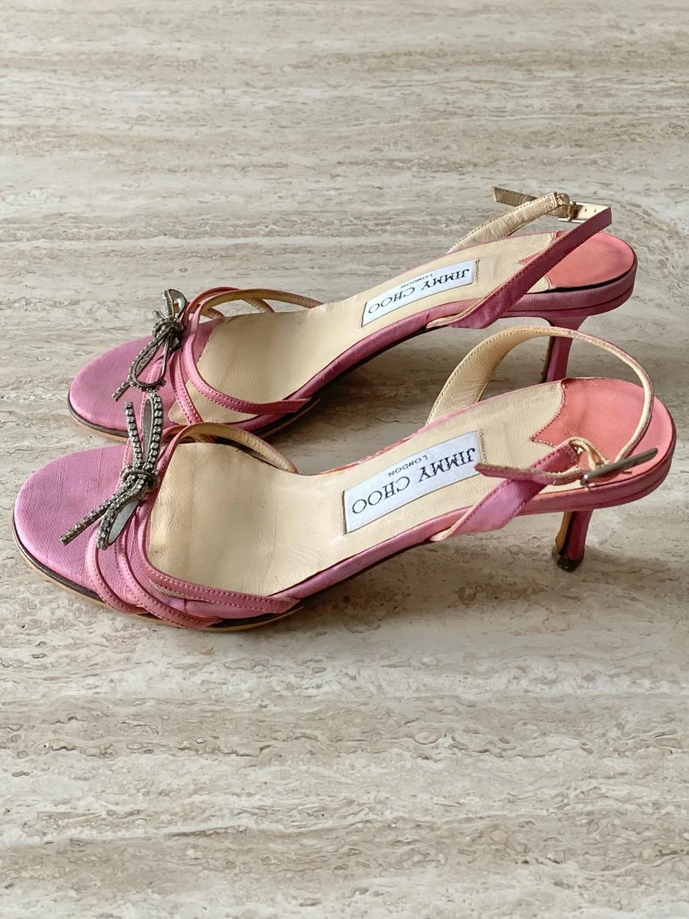 Vintage Jimmy Choo Crystal Bow Slingback Sandal Heels - Picture 3 of 11